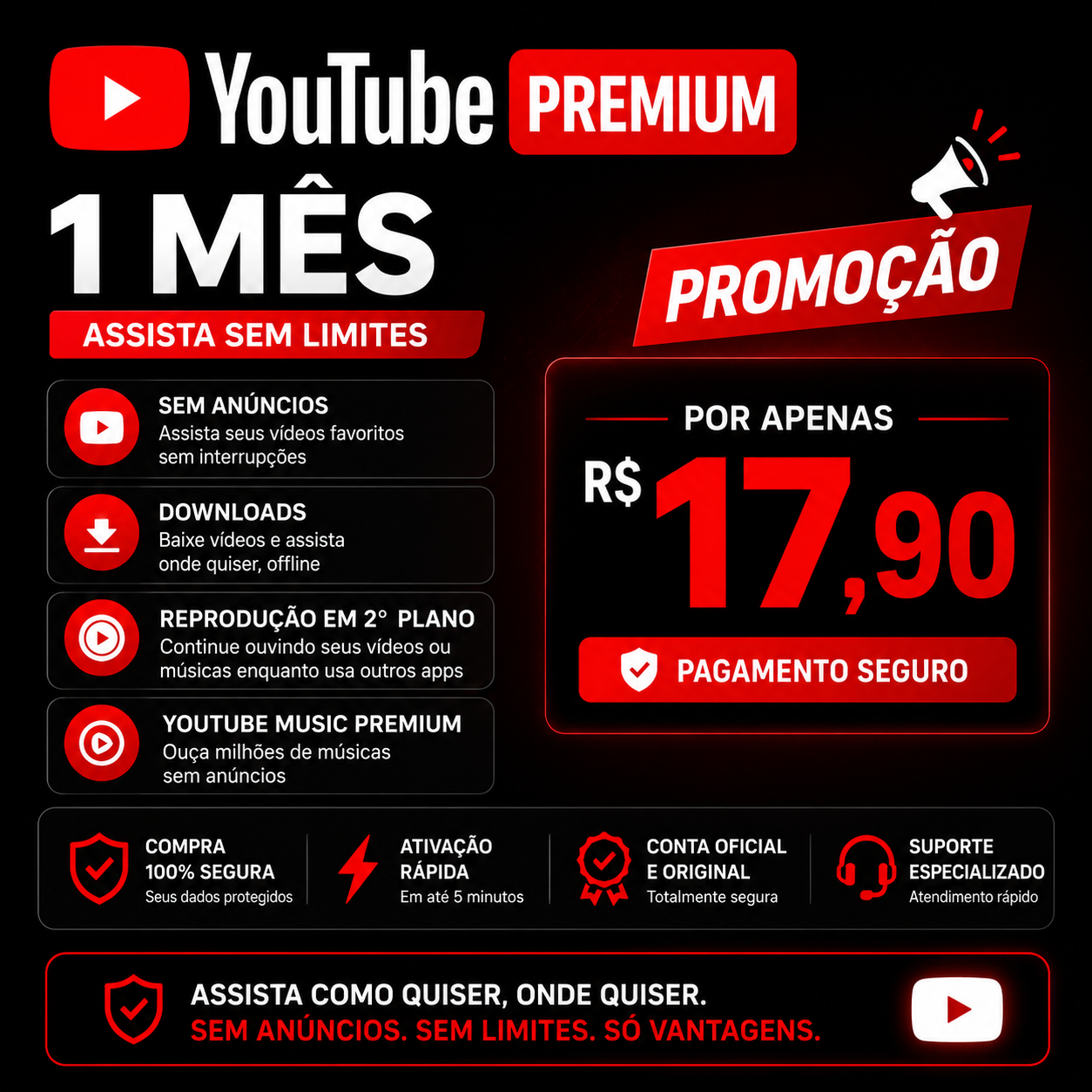 Youtube Premium Na sua Conta Individual